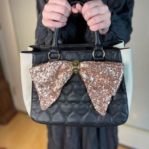 Betsey Johnson heart purse rose gold sequin bow